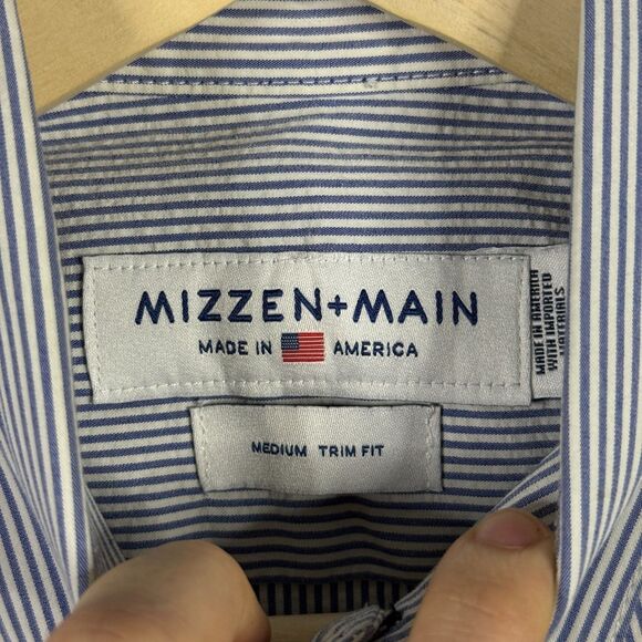 Mizzen+Main Shirt Mens Medium Blue Short Sleeve Button Down Trim Fit Stretch - Picture 4 of 13
